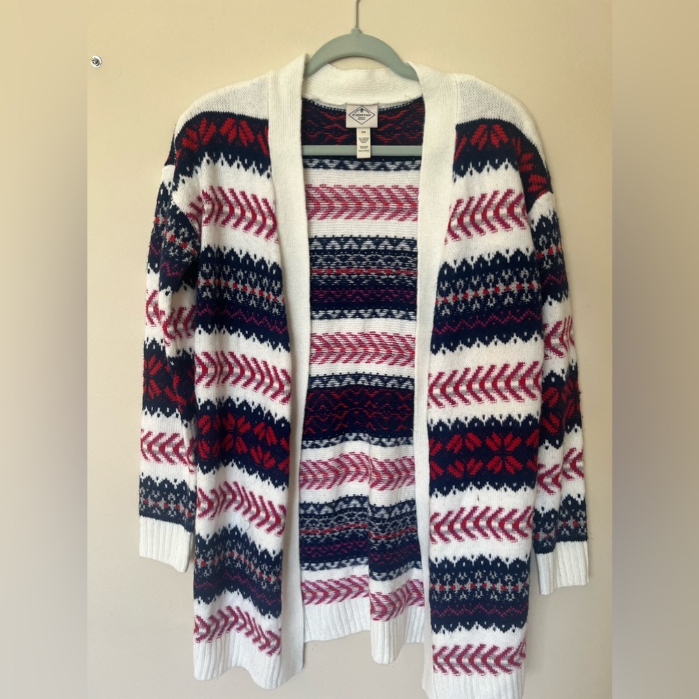 ST JOHN'S BAY Red White Blue Patterned Cardigan Sweater XS